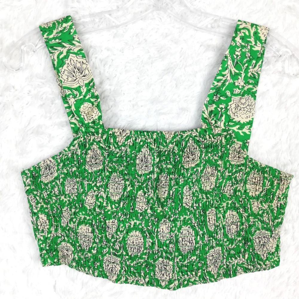House Of Harlow 1960 Womens Top Blouse Tank Cropped Green Floral Square XS New